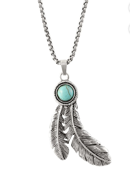 Jessica Simpson Jewelry - Jessica Simpson Silver Turquoise Feather Pendant Necklace
